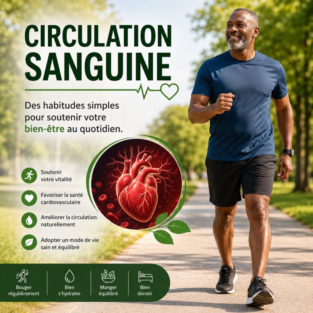 Circulation sanguine : homme marchant dans un parc pour soutenir sa santé cardiovasculaire.